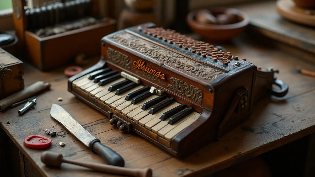 Restored accordion on a workbench