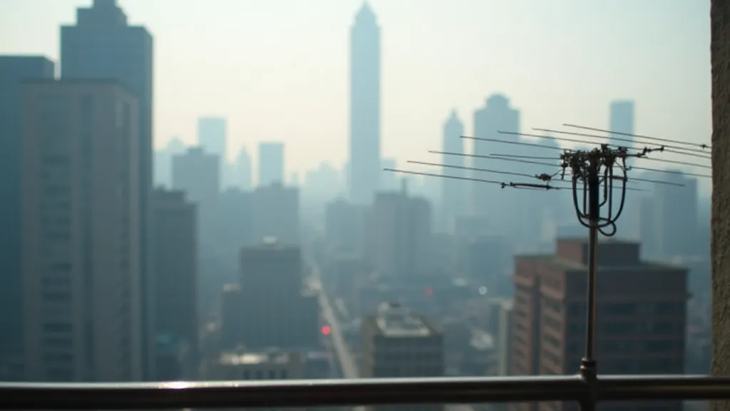 Cityscape and antenna on a balcony