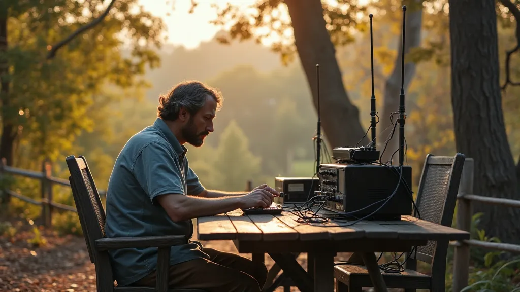 Ham radio operator working on antenna