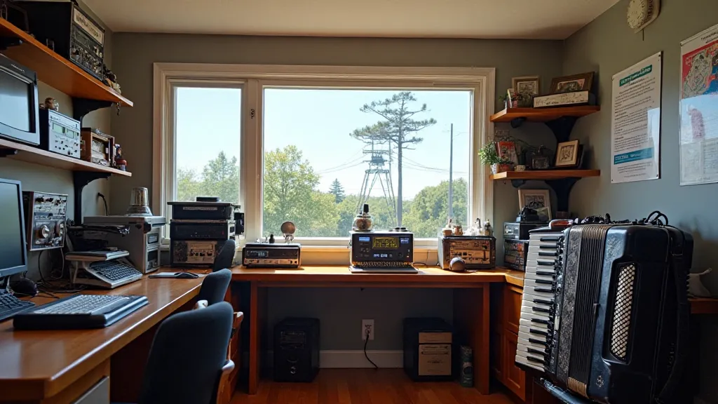 Modern ham radio station with an accordion