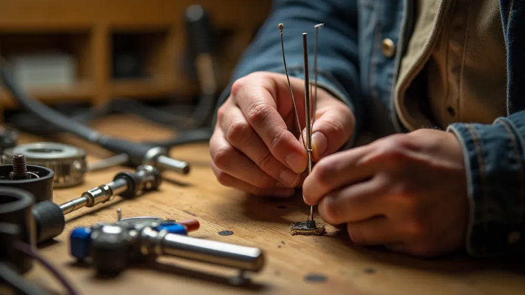 Close-up of hands soldering antenna connections.